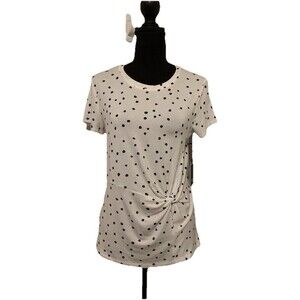 Simply Vera Wang Womens Top White Black Polka Dot Short Sleeve Size Small S NWT